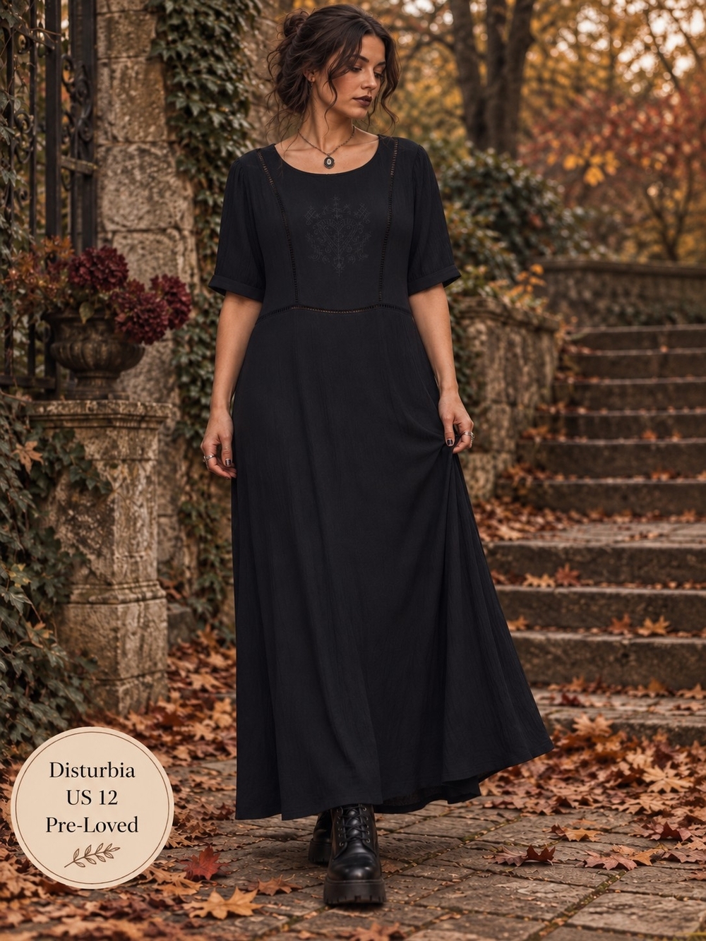 Disturbia Black Embroidered Maxi Dress | Size US 12